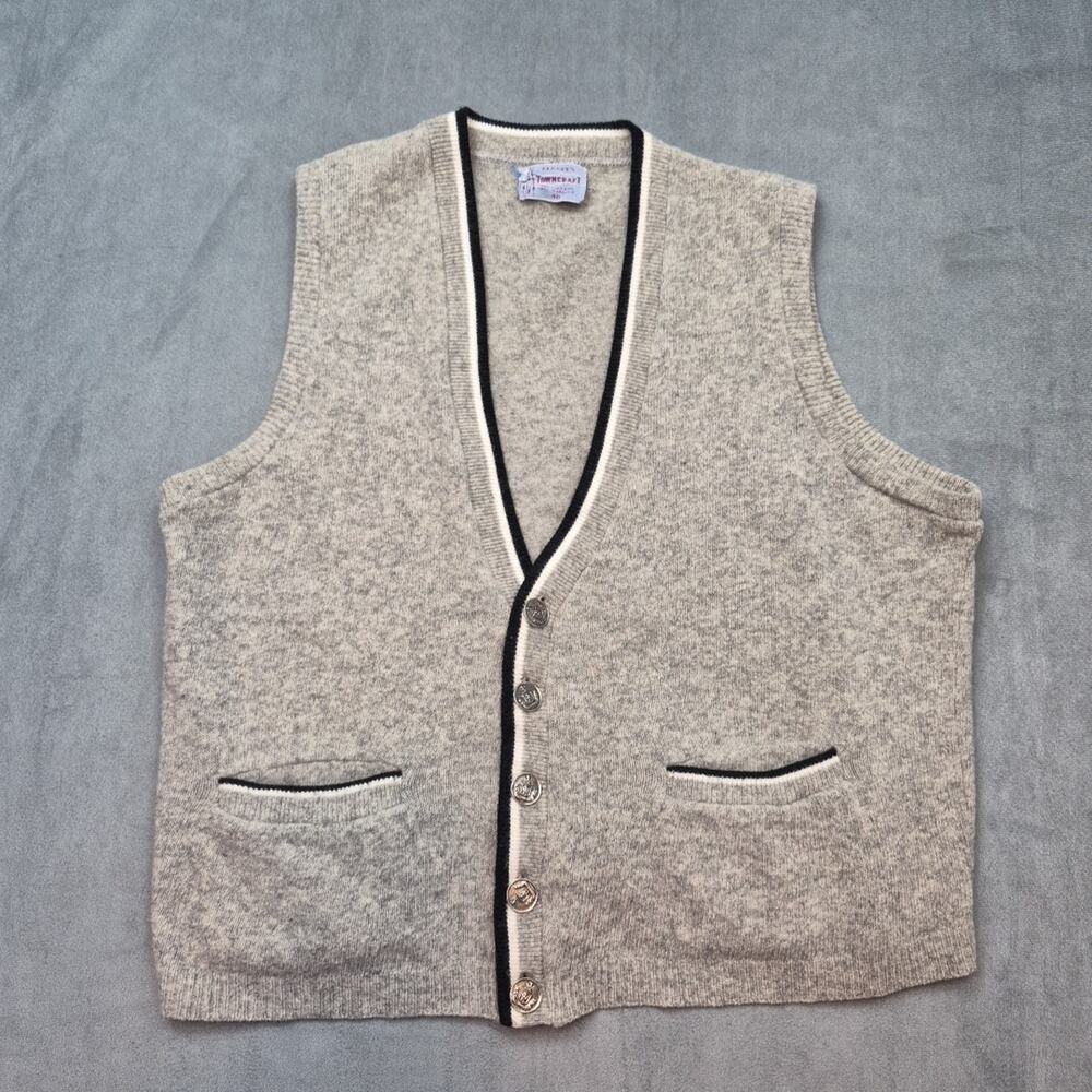 Penneys Towncraft Preppy Grandmacore Vintage Knit Wool Sweater Vest Women M Gray